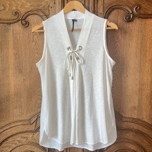 Kay Celine Tie Front White Top